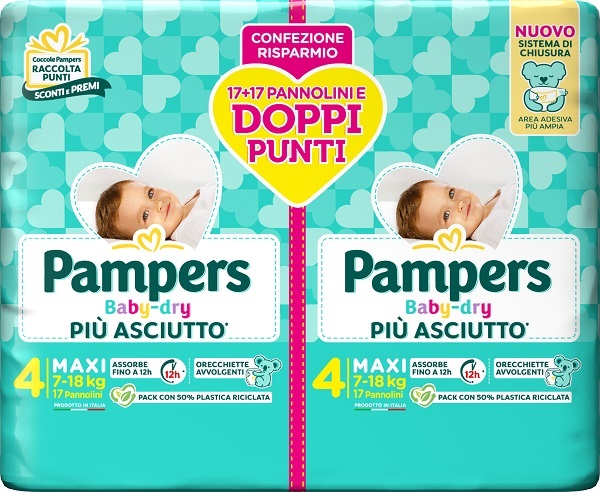 PAMPERS BABY DRY PANNOLINO DUO DOWNCOUNT MAXI 34 PEZZI - Farmacia De Pasquale