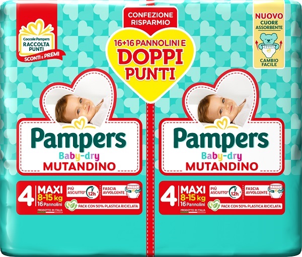 PAMPERS BABY DRY PANNOLINO MUTANDINA MAXI DUO DOWNCOUNT 32 PEZZI - Farmacia De Pasquale