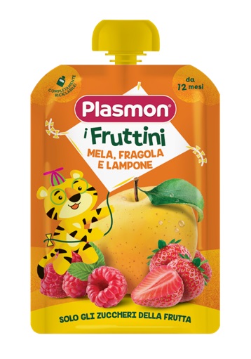 PLASMON I FRUTTINI MELA FRAGOLA E LAMPONE 130 G - Farmacia De Pasquale