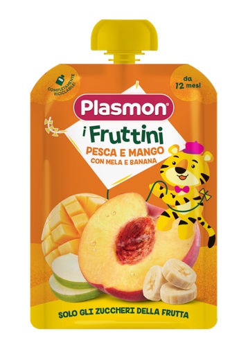 PLASMON I FRUTTINI PESCA E MANGO CON MELA E BANANA 130 G - Farmacia De Pasquale