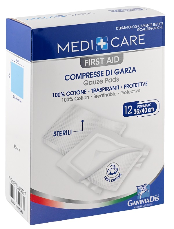 GARZA MEDICARE COTONE 36X40 CM 12 PEZZI - Farmacia De Pasquale