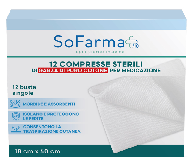 GARZA COMPRESSA IN COTONE 18X40 CM 12 PEZZI SOFARMAPIU' - Farmacia De Pasquale