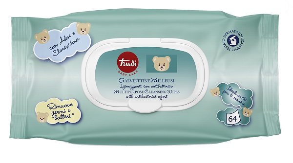TRUDI BABY CARE SALVIETTINE IGIENIZZANTI ANTIBATTERICO 64 PEZZI - Farmacia De Pasquale