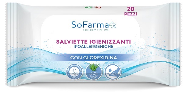 SALVIETTINE IGIENIZZANTI POCKET CLOREXIDINA 20 PEZZI SOFARMAPIU' - Farmacia De Pasquale