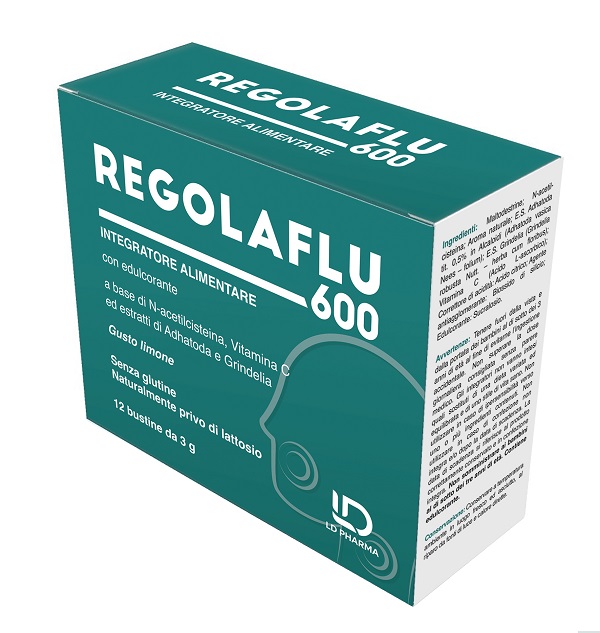 REGOLAFLU 600 12 BUSTINE 3 G GUSTO LIMONE SENZA GLUTINE NATURALMENTE PRIVO DI LATTOSIO CON EDULCORANTE - Farmacia De Pasquale