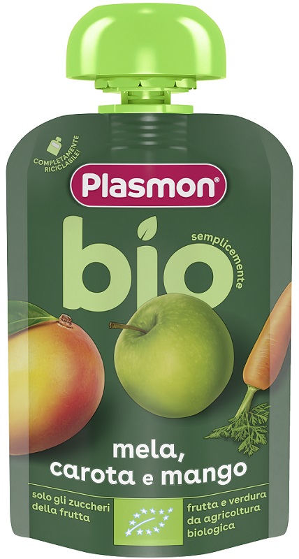 PLASMON MELA CAROTA MANGO BIO POUCHES 100 G - Farmacia De Pasquale