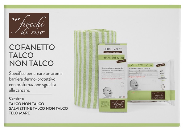 FIOCCHI DI RISO COFANETTO TALCO NON TALCO 1 EMULSIONE TALCO NON TALCO 120 ML + 1 SALVIETTE TALCO NON TALCO + 1 TELO MARE - Farmacia De Pasquale