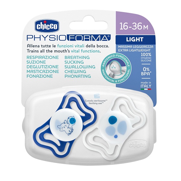 CHICCO SUCCHIETTO LIGHT BLU SILICONE 16-36M 2 PEZZI - Farmacia De Pasquale