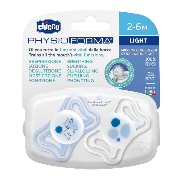 CHICCO SUCCHIETTO LIGHT BLU SILICONE 2-6M 2 PEZZI - Farmacia De Pasquale