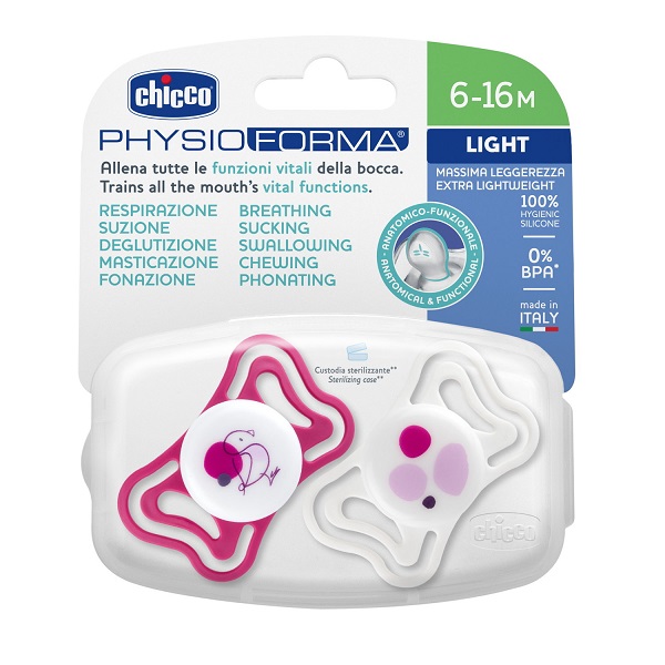 CHICCO SUCCHIETTO LIGHT ROSA SILICONE 6-16M 2 PEZZI - Farmacia De Pasquale