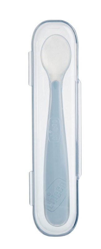 CHICCO SOFTLY SPOON CUCCHIAIO MORBIDO IN SILICONE GRIGIO 6M+ CON CUSTODIA - Farmacia De Pasquale