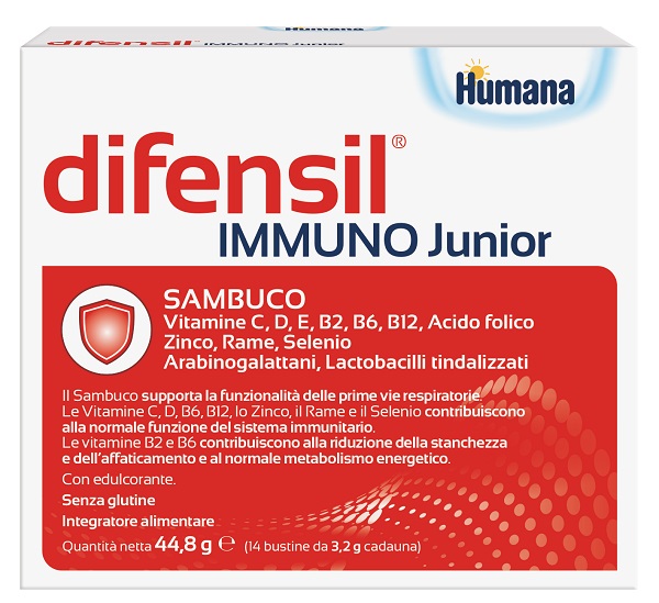 DIFENSIL IMMUNO JUNIOR 14 BUSTINE DA 3,2 G CON EDULCORANTE SENZA GLUTINE - Farmacia De Pasquale