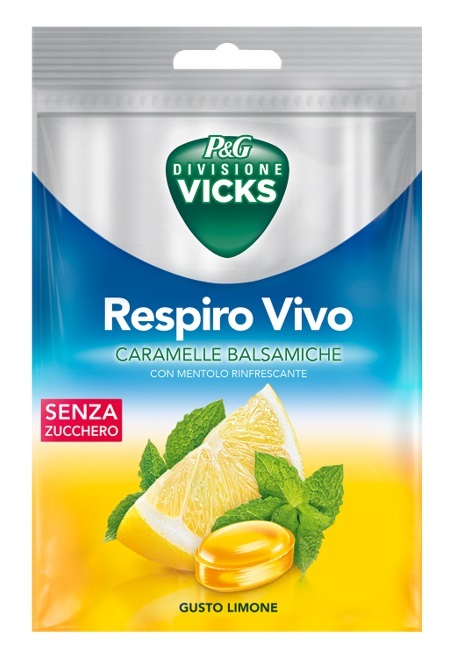 VICKS RESPIRO VIVO CARAMELLE BALSAMICHE LIMONE 72 G CON EDULCORANTI - Farmacia De Pasquale
