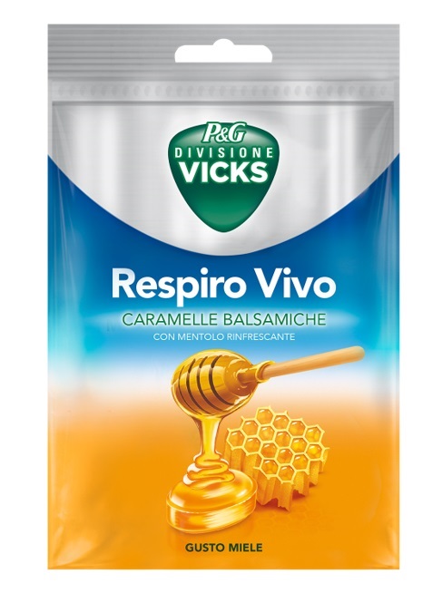 VICKS RESPIRO VIVO CARAMELLE BALSAMICHE MIELE 72 G CON EDULCORANTI - Farmacia De Pasquale