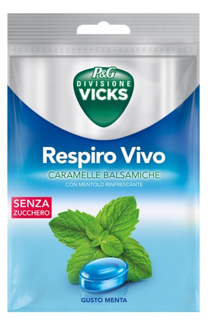 VICKS RESPIRO VIVO CARAMELLE BALSAMICHE MENTA 72 G CON EDULCORANTI - Farmacia De Pasquale