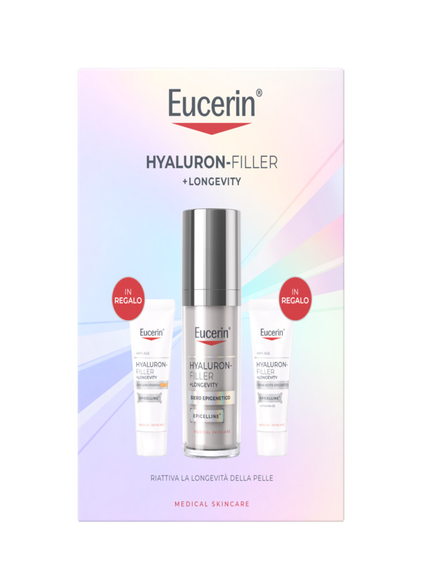 EUCERIN HYALURON FILLER +LONGEVITY XMAS PACK 2026 SIERO EPIGENETICO 30 ML + CREMA GIORNO SPF30 7 ML IN REGALO + CREMA NOTTE 7 ML IN REGALO - Farmacia De Pasquale