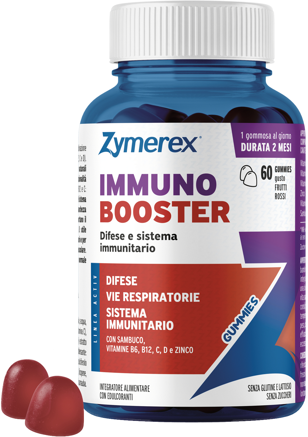 ZYMEREX IMMUNO BOOSTER 60 GUMMIES GUSTO FRUTTI ROSSI SENZA ZUCCHERI CON EDULCORANTI SENZA GLUTINE SENZA LATTOSIO - Farmacia De Pasquale