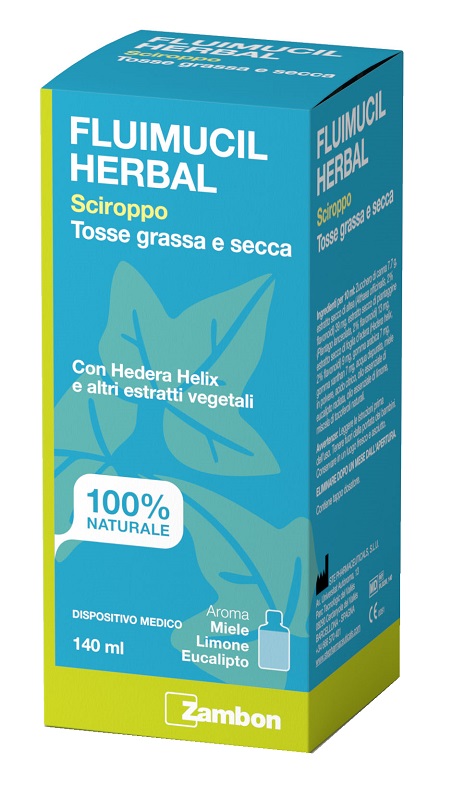 FLUIMUCIL HERBAL SCIROPPO TOSSE GRASSA E SECCA 140 ML AROMA MIELE LIMONE EUCALIPTO SENZA GLUTINE SENZA LATTOSIO - Farmacia De Pasquale